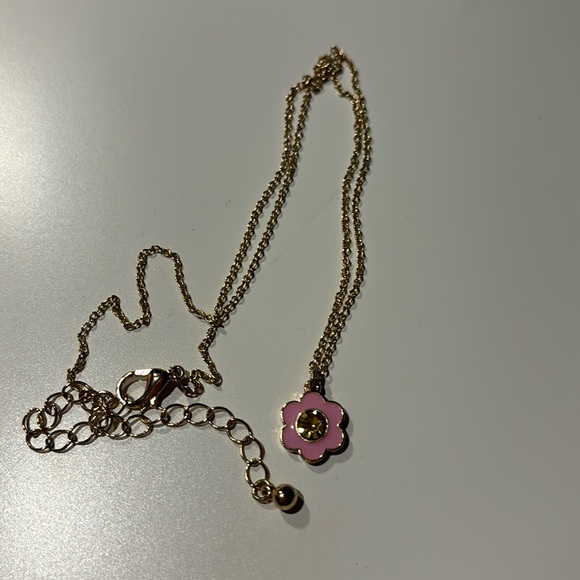 Gold Necklace with Pink Flower - Picture 1 of 4
